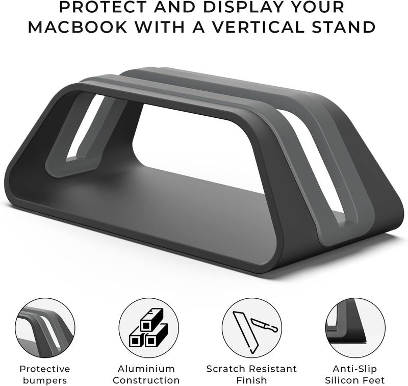 HumanCentric Vertical Laptop Stand Compatible with MacBook Pro and MacBook Air, Holder for Personal Computer Desk Stand, Aluminium, Exchangeable Inserts to Fit Different Device Models, Black - Image 2
